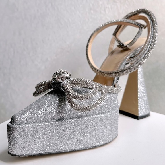 🌺MACH & MACH 🌺 Double Bow Platform Pump Silver Glitter Size: 38 - Picture 9 of 15